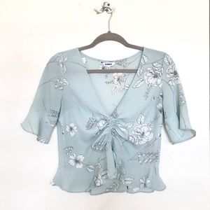 Express Mint Floral Flowy Blouse